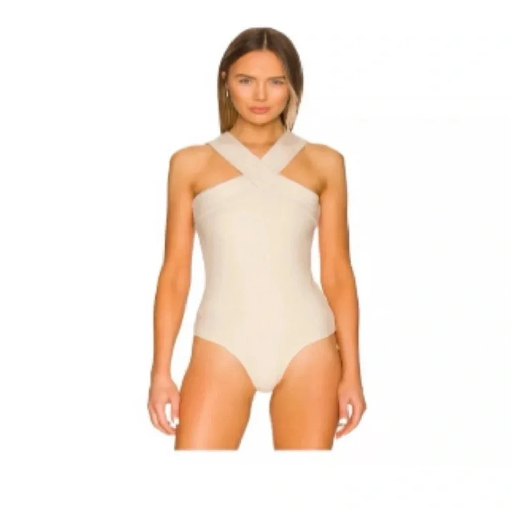 🤍 BB Dakota ‘Top Floor’ Cross-Halter Bodysuit Sweater in Cream 🤍